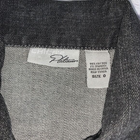Chico’s Platinum Women's 0 Jacket X-Small 4 Trucker Black Denim - Picture 7 of 7